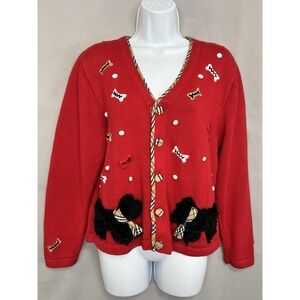 Vintage Y2K Jack B. Quick Red‎ Sz Large Dogs Bones Cardigan Sweater Y2K